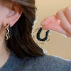 Silver Needle Earrings With Diamond Inlaid Imitation Pearl Petals And Tassel Geometric Shape High End And Versatile Design