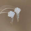 Silver Needle Earrings With Diamond Inlaid Imitation Pearl Petals And Tassel Geometric Shape High End And Versatile Design