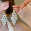 Silver Needle Earrings With Diamond Inlaid Imitation Pearl Petals And Tassel Geometric Shape High End And Versatile Design