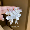 Silver Needle Earrings With Diamond Inlaid Imitation Pearl Petals And Tassel Geometric Shape High End And Versatile Design
