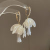 Silver Needle Earrings With Diamond Inlaid Imitation Pearl Petals And Tassel Geometric Shape High End And Versatile Design