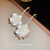 Silver Needle Earrings With Diamond Inlaid Imitation Pearl Petals And Tassel Geometric Shape High End And Versatile Design
