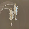 Silver Needle Earrings With Diamond Inlaid Imitation Pearl Petals And Tassel Geometric Shape High End And Versatile Design