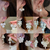 Silver Needle Earrings With Diamond Inlaid Imitation Pearl Petals And Tassel Geometric Shape High End And Versatile Design