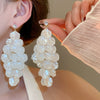 Silver Needle Earrings With Diamond Inlaid Imitation Pearl Petals And Tassel Geometric Shape High End And Versatile Design