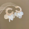 Silver Needle Earrings With Diamond Inlaid Imitation Pearl Petals And Tassel Geometric Shape High End And Versatile Design