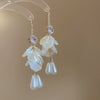 Silver Needle Earrings With Diamond Inlaid Imitation Pearl Petals And Tassel Geometric Shape High End And Versatile Design