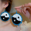 Silver Needle Earrings With Diamond Inlaid Imitation Pearl Petals And Tassel Geometric Shape High End And Versatile Design