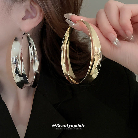 Silver Needle Exaggerated High Grade Alloy Ring Earrings With Geometric Design And Electroplating For Women