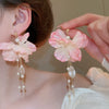 Silver Needle Fabric Flower Tassel Imitation Pearl Handmade Geometric Women's Earrings