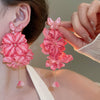Silver Needle Fabric Flower Tassel Imitation Pearl Handmade Geometric Women's Earrings