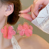 Silver Needle Fabric Flower Tassel Imitation Pearl Handmade Geometric Women's Earrings