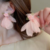 Silver Needle Fabric Flower Tassel Imitation Pearl Handmade Geometric Women's Earrings