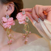 Silver Needle Fabric Flower Tassel Imitation Pearl Handmade Geometric Women's Earrings