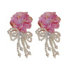 Silver Needle Fabric Flower Tassel Imitation Pearl Handmade Geometric Women's Earrings