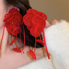 Silver Needle Fabric Flower Tassel Imitation Pearl Handmade Geometric Women's Earrings