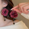 Silver Needle Fabric Rose Imitation Pearl Handmade Retro Exaggerated Elegant Ear Studs For Women