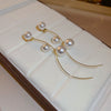 Silver Needle French Pearl Tassel Metal Earrings With Geometric Pattern And Pearl Inlaid For Women