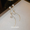 Silver Needle French Pearl Tassel Metal Earrings With Geometric Pattern And Pearl Inlaid For Women