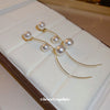 Silver Needle French Pearl Tassel Metal Earrings With Geometric Pattern And Pearl Inlaid For Women