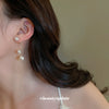 Silver Needle French Pearl Tassel Metal Earrings With Geometric Pattern And Pearl Inlaid For Women
