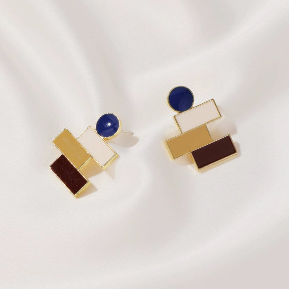 Silver Needle Fruit And Geometric Style Stud Earrings