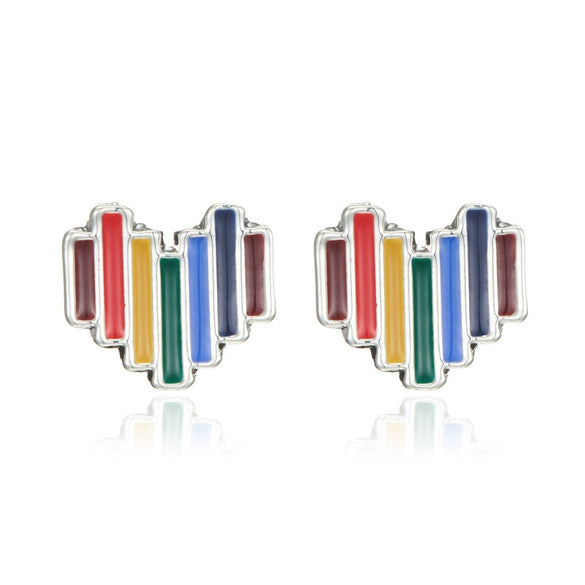 Silver Needle Fruit And Geometric Style Stud Earrings