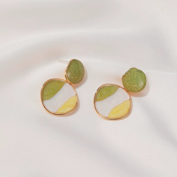 Silver Needle Fruit And Geometric Style Stud Earrings