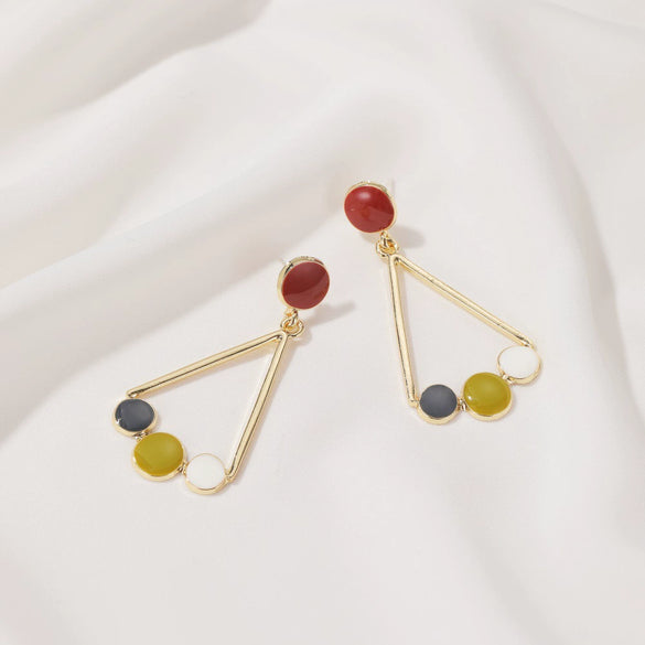 Silver Needle Fruit And Geometric Style Stud Earrings