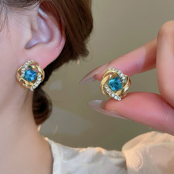 Silver Needle Glass Crystal Flower Earrings In Fresh Style With Electroplating For Women