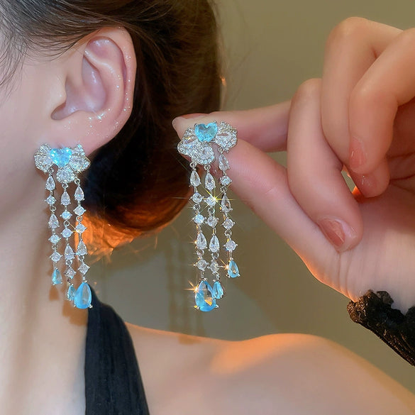 Silver Needle Glass Crystal Flower Earrings In Fresh Style With Electroplating For Women
