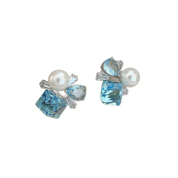 Silver Needle Glass Crystal Flower Earrings In Fresh Style With Electroplating For Women