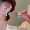 Silver Needle Glass Crystal Flower Earrings In Fresh Style With Electroplating For Women