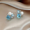 Silver Needle Glass Crystal Flower Earrings In Fresh Style With Electroplating For Women
