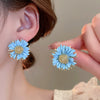 Silver Needle Glass Crystal Flower Earrings In Fresh Style With Electroplating For Women