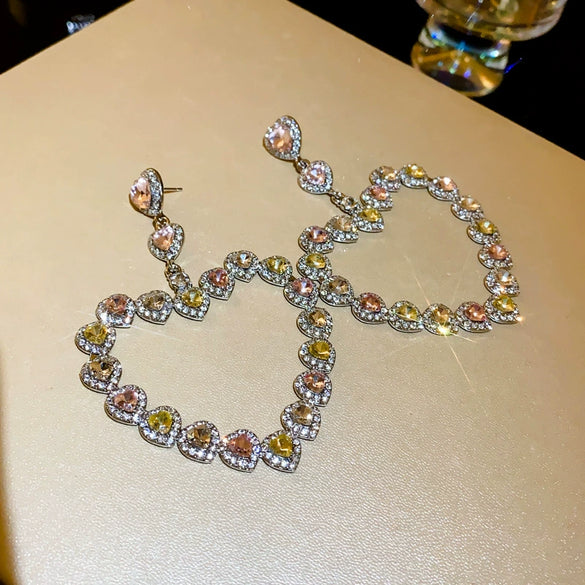 Silver Needle Imitation Pearl Double Loop Heart Shape Inlaid Love Earrings For Women Light Luxury Niche All Match Elegant High End Earrings