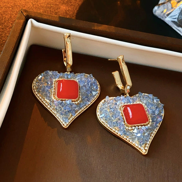 Silver Needle Imitation Pearl Double Loop Heart Shape Inlaid Love Earrings For Women Light Luxury Niche All Match Elegant High End Earrings