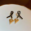 Silver Needle Imitation Pearl Double Loop Heart Shape Inlaid Love Earrings For Women Light Luxury Niche All Match Elegant High End Earrings