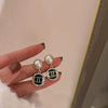 Silver Needle Imitation Pearl Double Loop Heart Shape Inlaid Love Earrings For Women Light Luxury Niche All Match Elegant High End Earrings