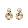 Silver Needle Imitation Pearl Earrings With Letter Shape Gold Electroplated And Zirconia Design For Women