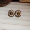 Silver Needle Inlaid With Diamonds And Pearls Artificial Tiger Eye Stone Retro Elegant Geometric Earrings Pearl Inlaid