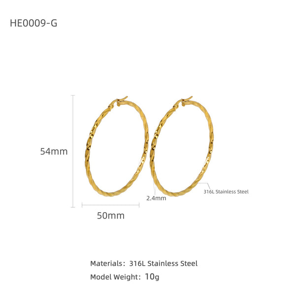 Silver Needle Light Circle Earrings Stainless Steel Large Circle Black Twist Electroplating For Women