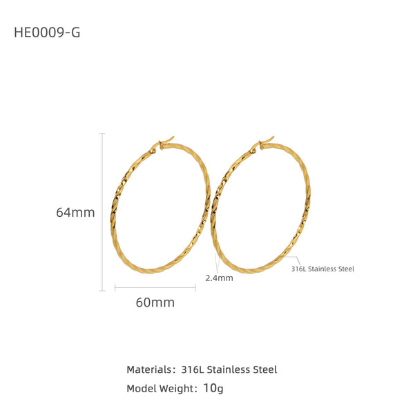 Silver Needle Light Circle Earrings Stainless Steel Large Circle Black Twist Electroplating For Women