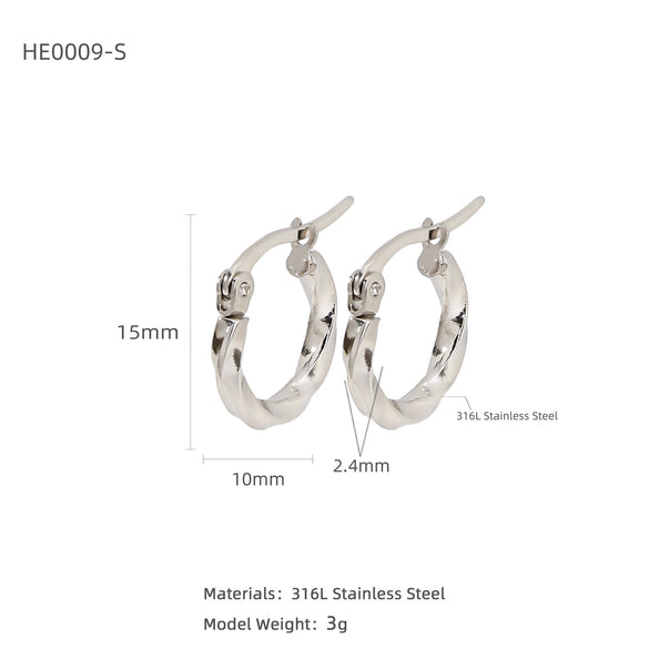 Silver Needle Light Circle Earrings Stainless Steel Large Circle Black Twist Electroplating For Women