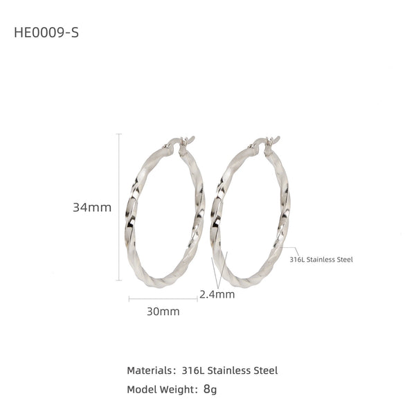 Silver Needle Light Circle Earrings Stainless Steel Large Circle Black Twist Electroplating For Women