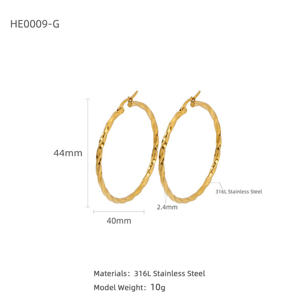 Silver Needle Light Circle Earrings Stainless Steel Large Circle Black Twist Electroplating For Women