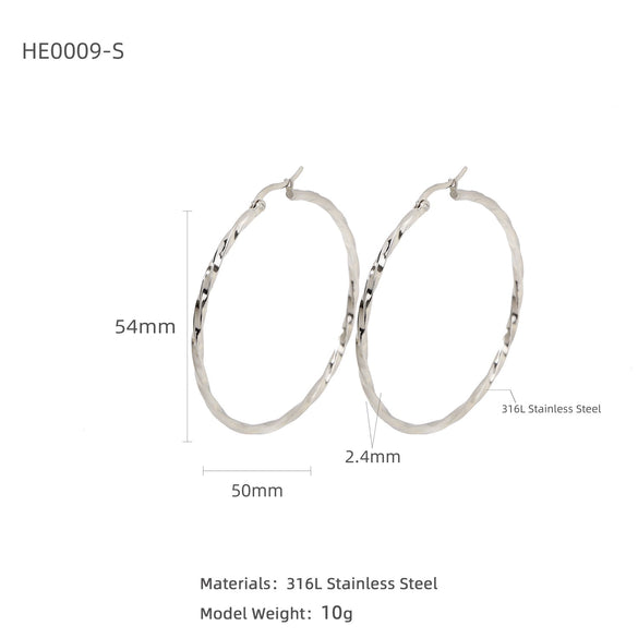 Silver Needle Light Circle Earrings Stainless Steel Large Circle Black Twist Electroplating For Women