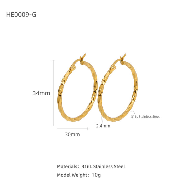 Silver Needle Light Circle Earrings Stainless Steel Large Circle Black Twist Electroplating For Women