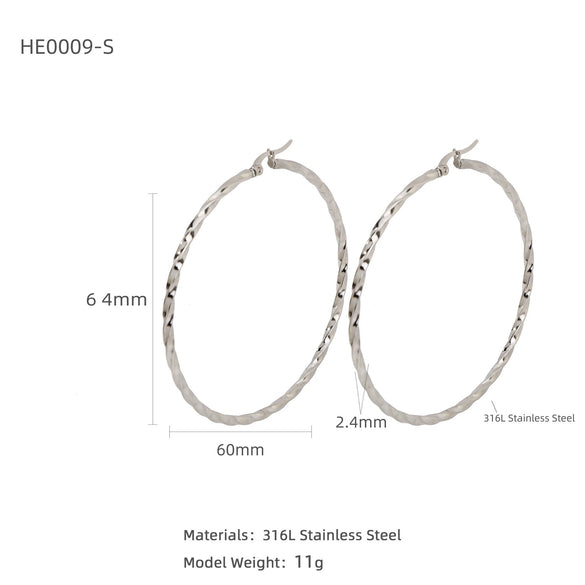 Silver Needle Light Circle Earrings Stainless Steel Large Circle Black Twist Electroplating For Women