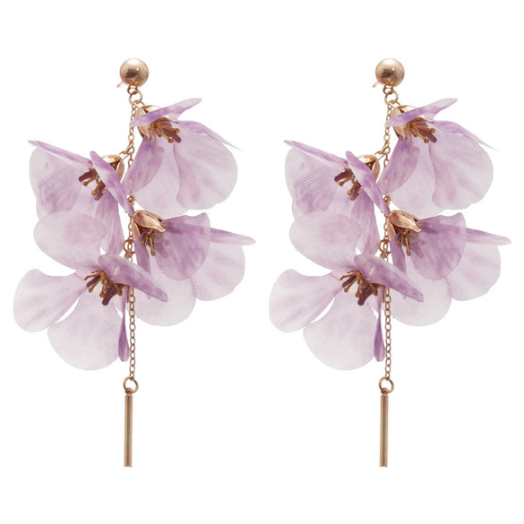 Silver Needle Mesh Flower Fabric Handmade Tassel Earrings For Women With Flower Shape And Design
